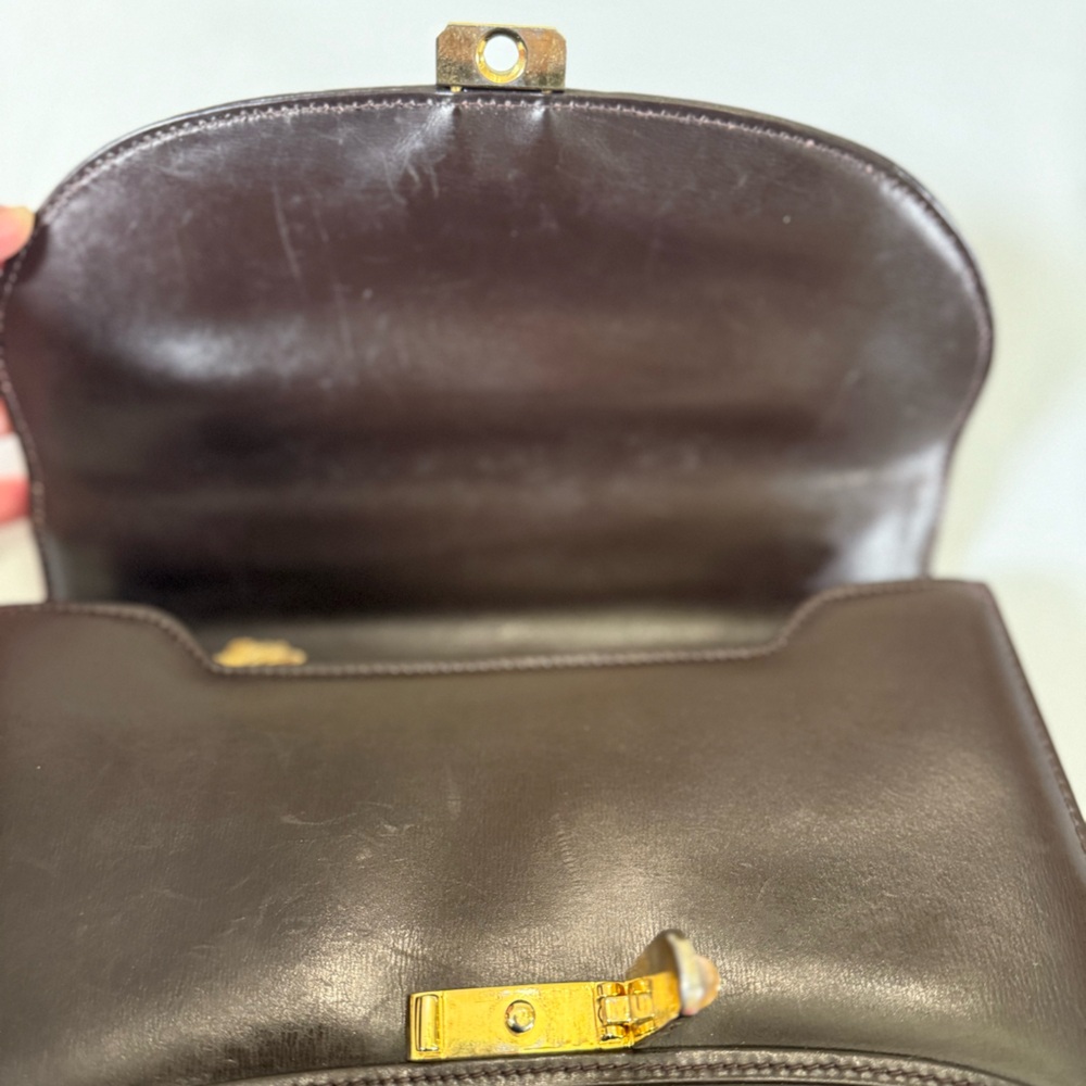 Vintage Gucci Museum Era Brown Leather Top Handle Bag 1960s Gold Hardware - Picture 12 of 14